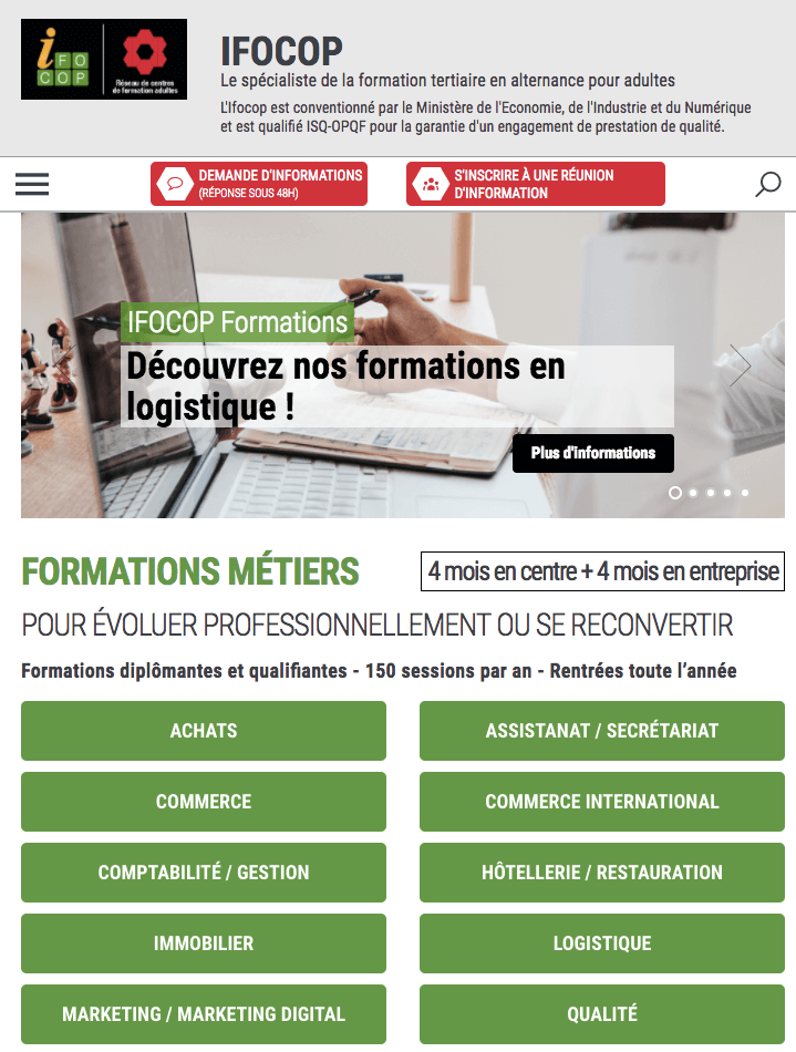 Exemple de page du site ifocop