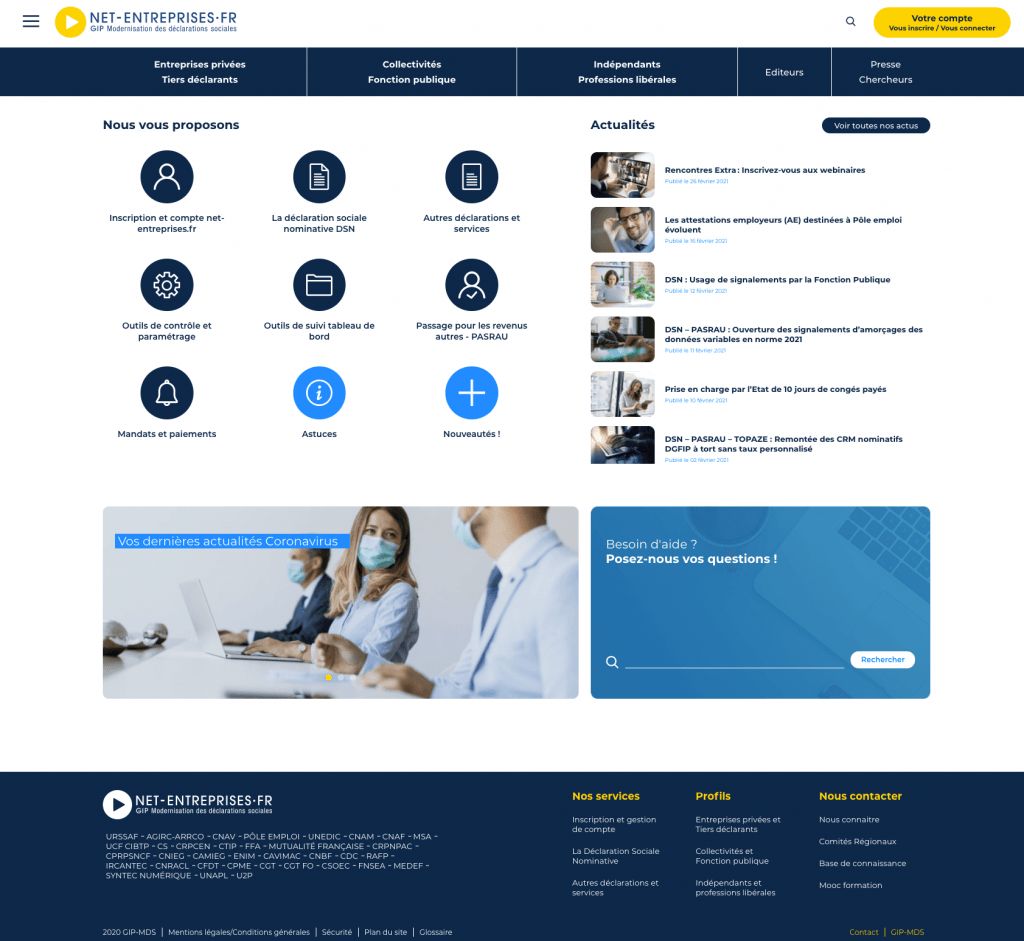 Page d'accueil du site net-entreprises.fr