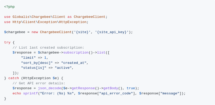 Exemple de code de chargebee-php-sdk