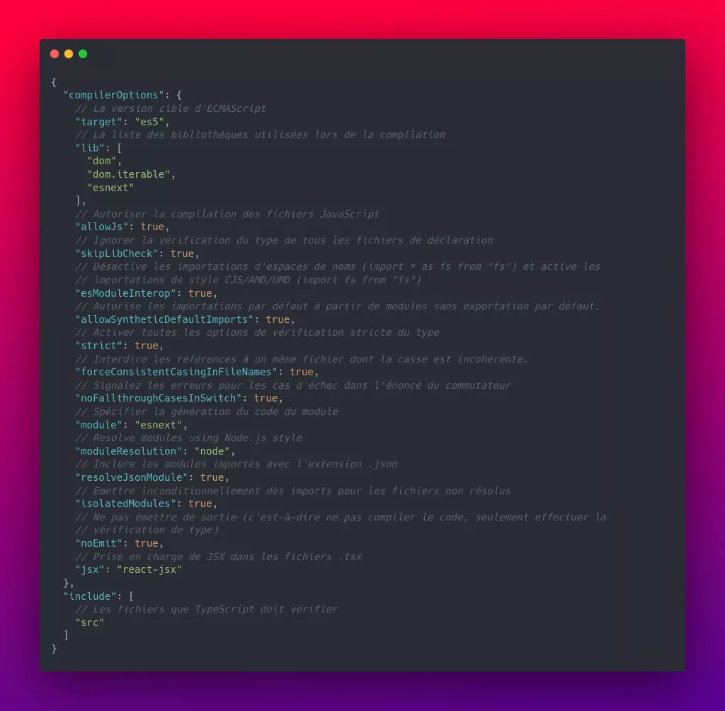 configuration compilateur typescript